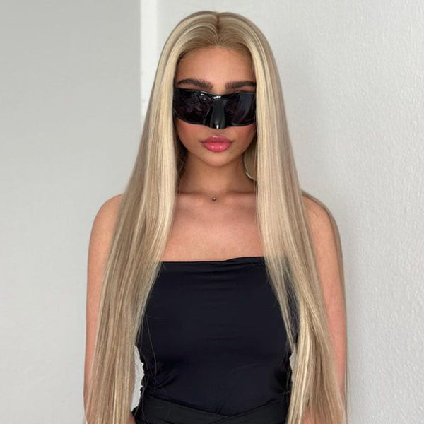 Flash Sale Customized Blonde Balayage on Brown Hair Highlight 13x4 Lace Frontal Human Hair Wig