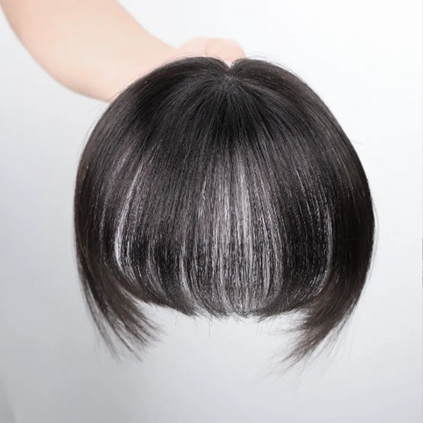 Clip In Bang with Temples Hand-Tied Melt Lace Natural Black Straight Human Hair Extension