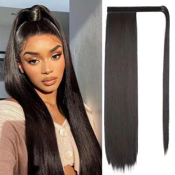 Wrapped Ponytail Extension Yaki Straight for Black Women Natural Texture Everyday Hair