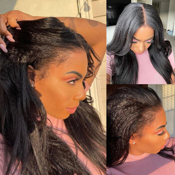 Flash Sale 4C Edges Hairline Kinky Straight 6x4.5 Pre-Cut Lace & 4x4/13x4/13x6 HD Transparent Lace Front Wig With Baby Hair