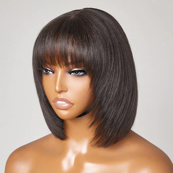 Flash Sale Realistic Look Wear & Go Glueless Bob Wig With Bangs Human Hair Wig