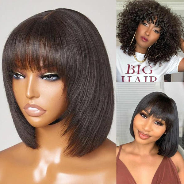 Flash Sale Realistic Look Wear & Go Glueless Bob Wig With Bangs Human Hair Wig