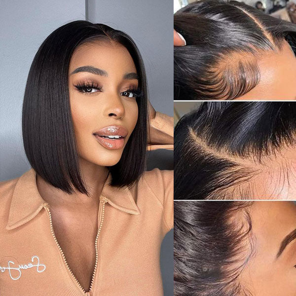 Double Drawn High Density Pre-Cut Lace Bob 13x4 TransparentLace Frontal Wigs Pre Bleached Knots