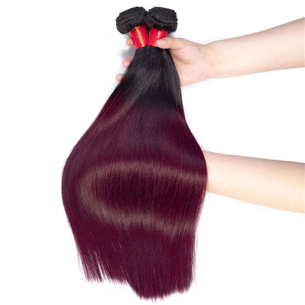 Ombre Burgundy Mixed Brazilian Human Hair Straight/ Body Wave Hair Bundles