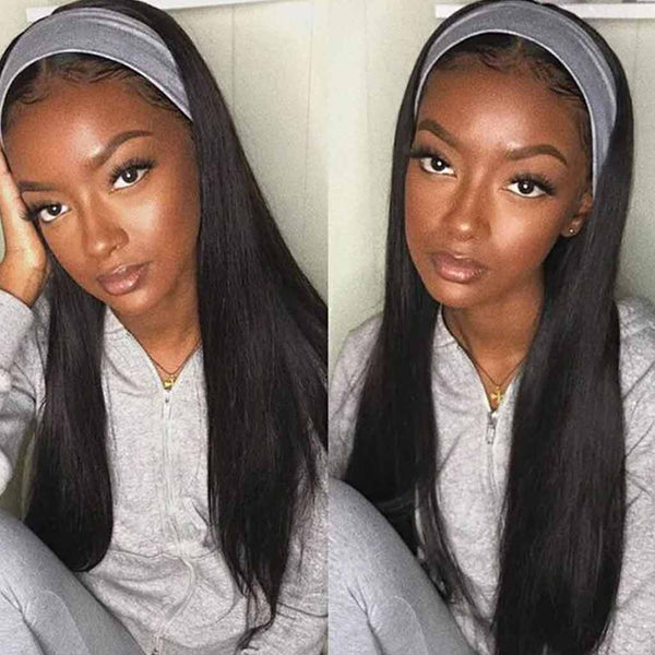 Headband Wig Glueless 10A Virgin Human Hair Natural Color 180% Density