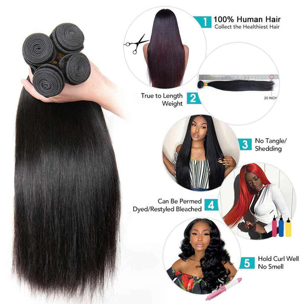 Bundles with 5*5 6*6 Closure 9A Straight Soft Brazilian Virgin Hair Natural Color