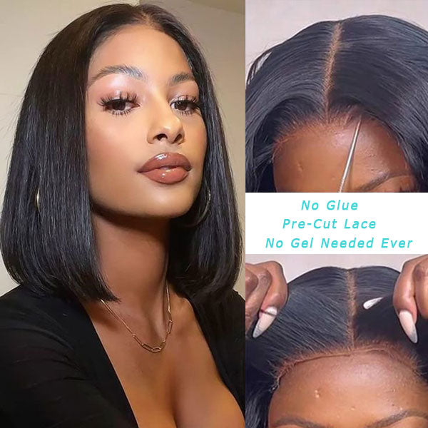 Double Drawn High Density Pre-Cut Lace Bob 13x4 TransparentLace Frontal Wigs Pre Bleached Knots