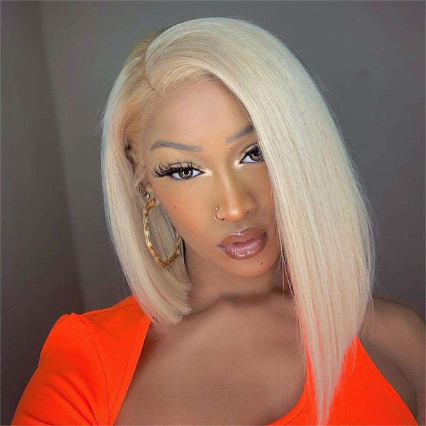 BOGO Short Blonde Bob Wig Straight Brazilian Human Hair Transparent Lace 180%