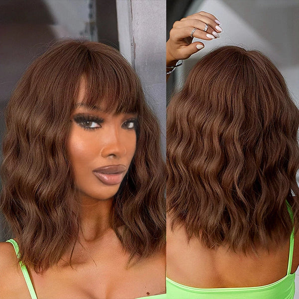 Ginger Brown 4x4 Lace Closure Loose Deep Wave Wig With Bangs