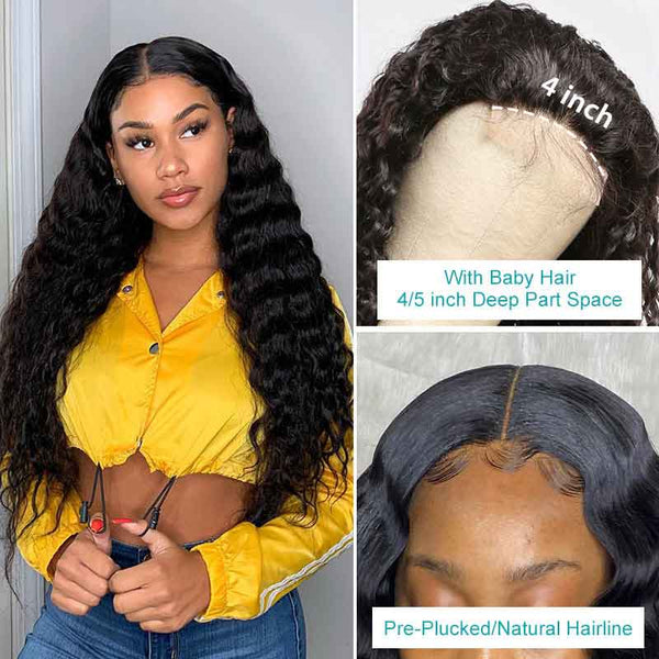 Glueless Wigs with Natural Hairline Loose Deep Wave 4*4 Lace Closure Wig Brazilian Virgin Hair