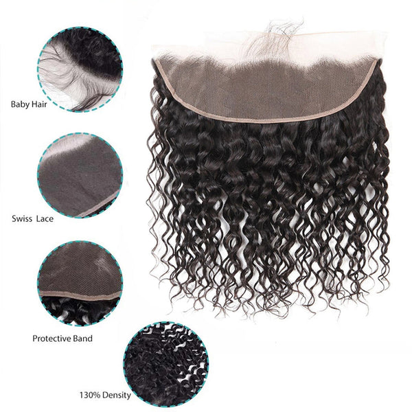 Water Wave Brazilian Hair 3 Bundles With Frontal Human Hair Natural Wave 10A Grade