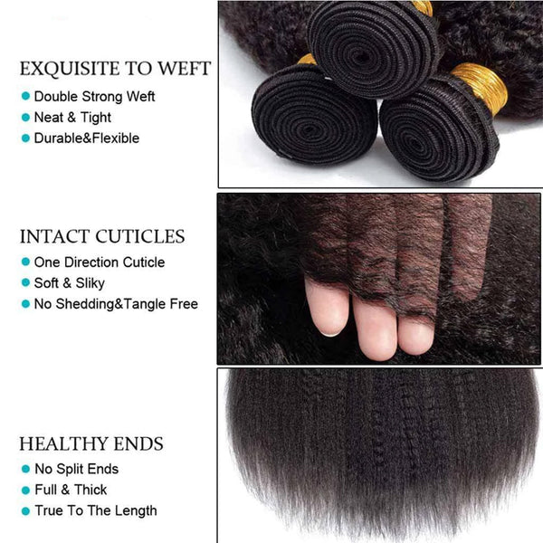 Kinky Straight Hair 3 Bundles 9A Human Hair Natural Color Remy Hair