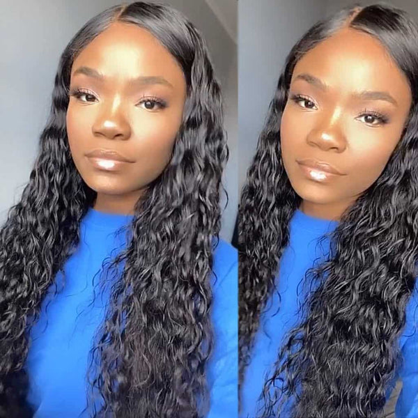 Glueless Water Wave Pre-Plucked 4*4 Closure Human Hair Wigs Brazilian Natural Wave